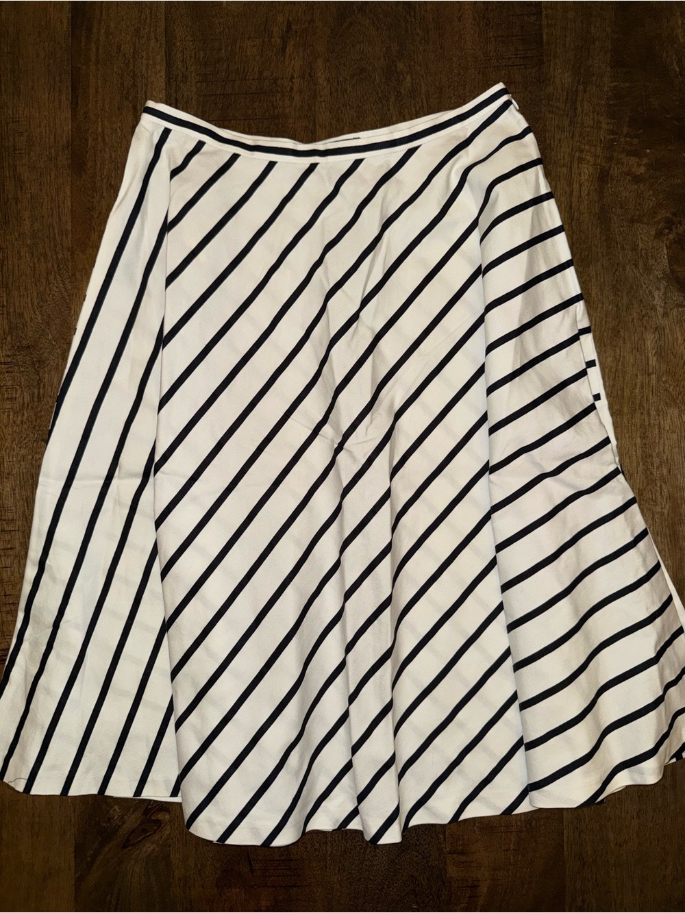 Ralph Lauren White A-line Skirt with Black Diagonal Stripes